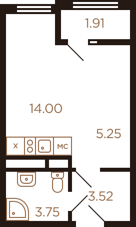Студия 28.43 м²