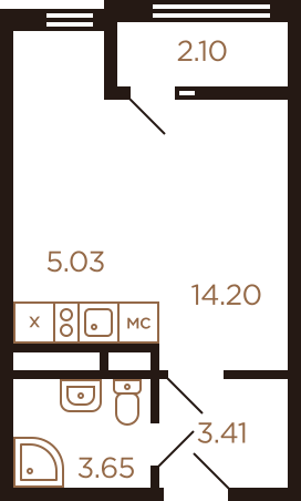 Студия 28.39 м²