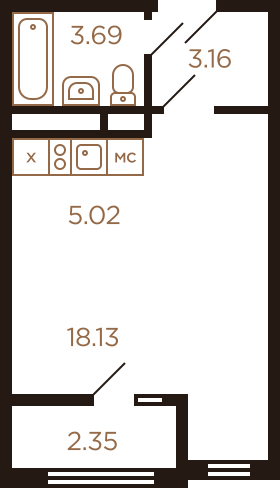 Студия 32.35 м²