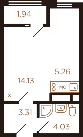 Студия 28.67 м²