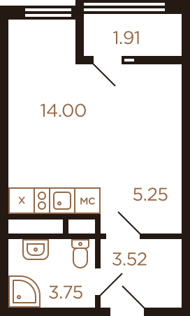 Студия 28.43 м²