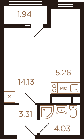 Студия 28.67 м²