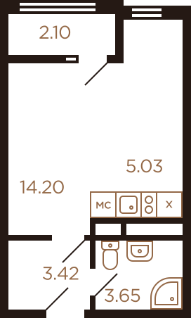 Студия 28.4 м²