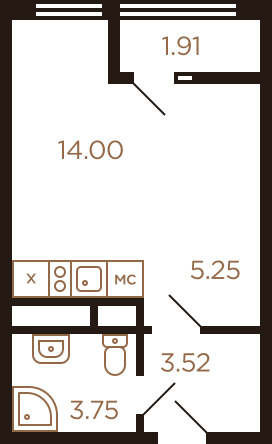 Студия 28.43 м²