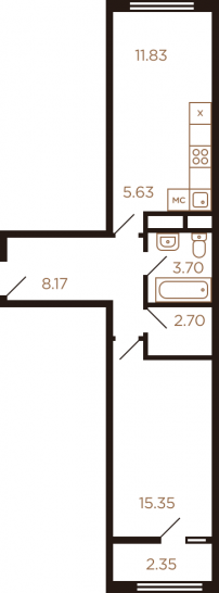 Двухкомнатная квартира 49.73 м²