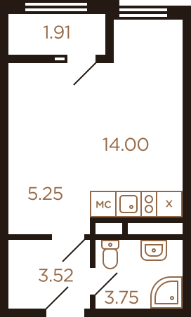 Студия 30.34 м²