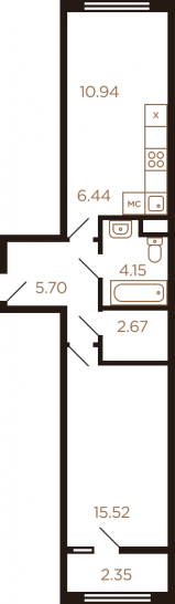 Двухкомнатная квартира 47.77 м²