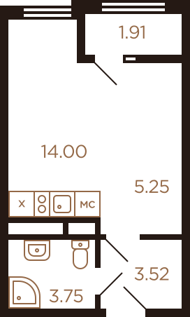 Студия 28.43 м²
